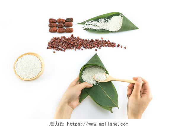 端午节日包粽子食材图片